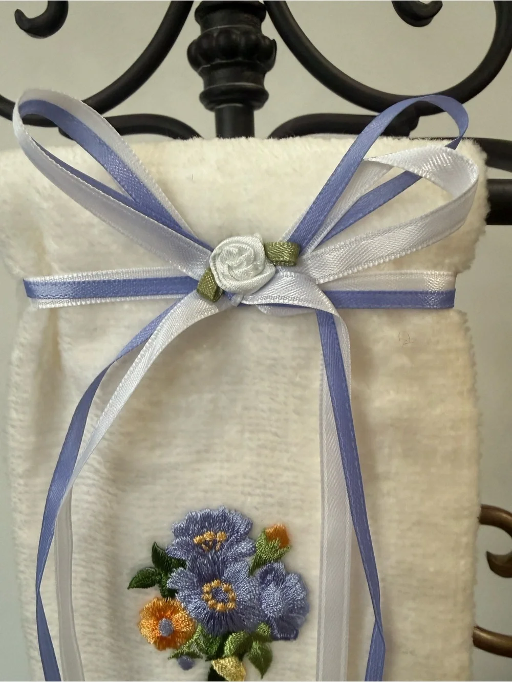 💐 Hand Crafted White Hand Towel & Spare Toilet Paper Holder with Lace Trim 💐